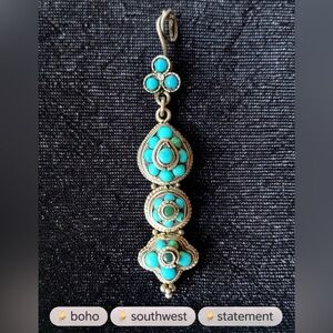 ✨ Zuni Sterling Silver & Turquoise Pendant (2.5”) | Early 2000s Southwest ✨